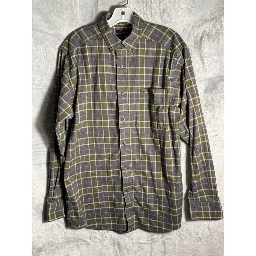 Ariat Pro Series Mens Medium Green Plaid Stretch Long Sleeve Button Down Shirt‎